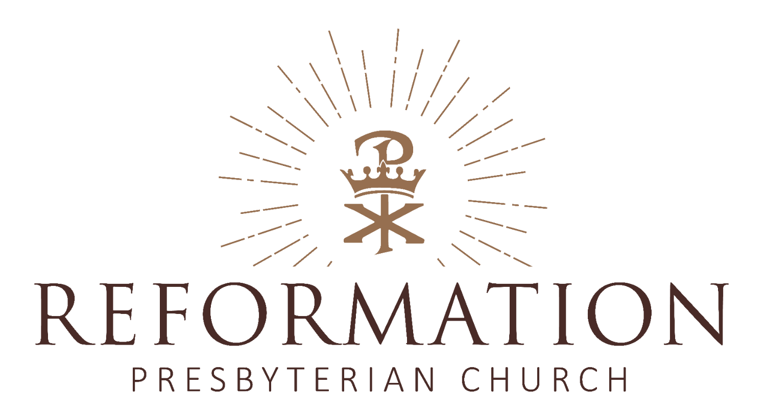 Reformation Presbyterian Church — crowned Chi-Rho monogram with sunburst over the church wordmark